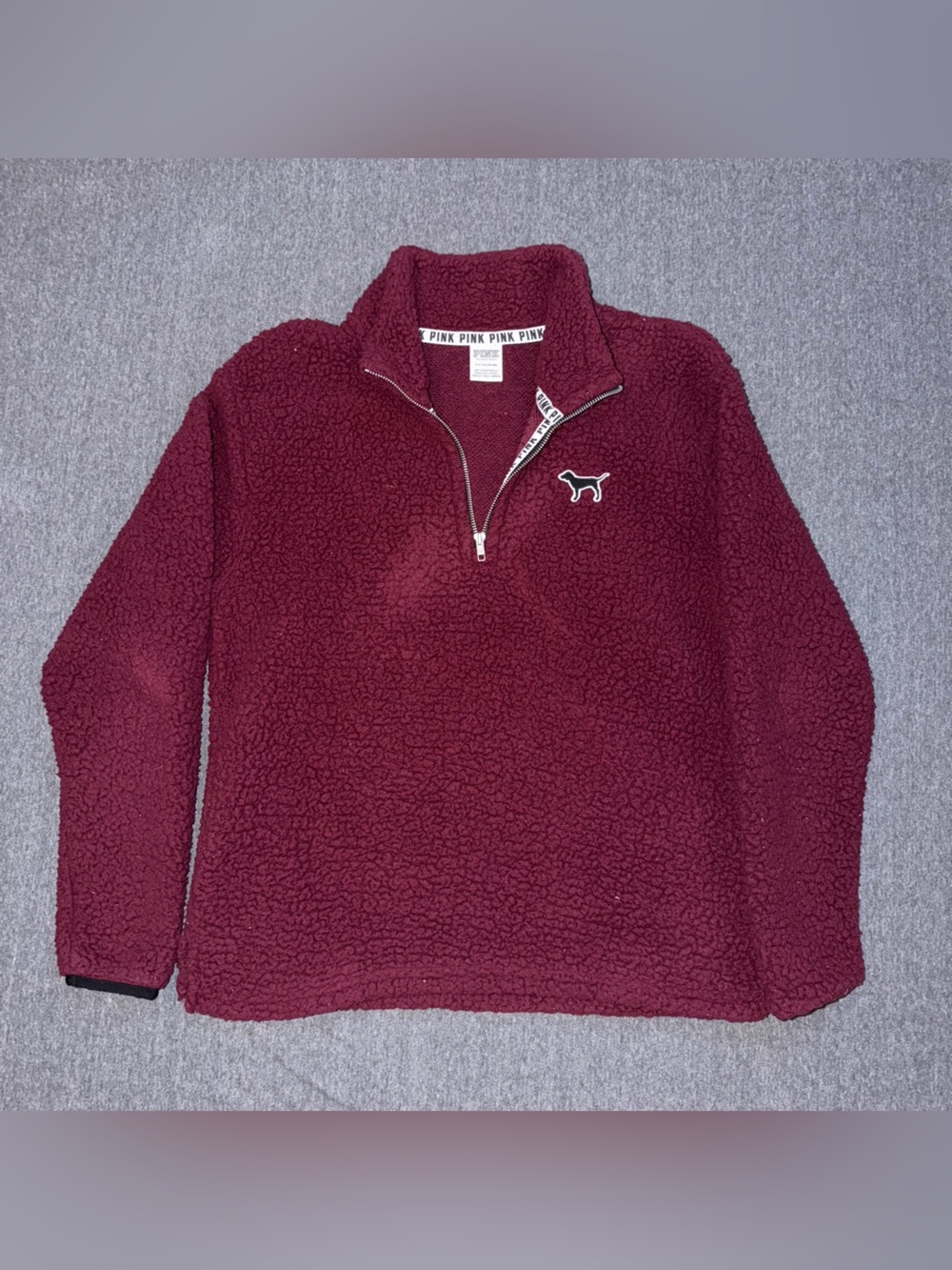 PINK Victoria's Secret Burgundy Sherpa Quarter-Zip Pullover